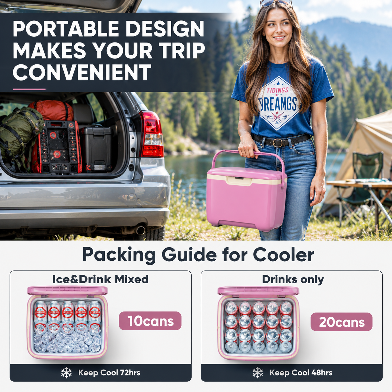 Bulk Order PP Double Deck Cooler Box Insulated Ice Chest Food Drink Storage Leakproof Lid Portable Handle Camping Picnic Fishing