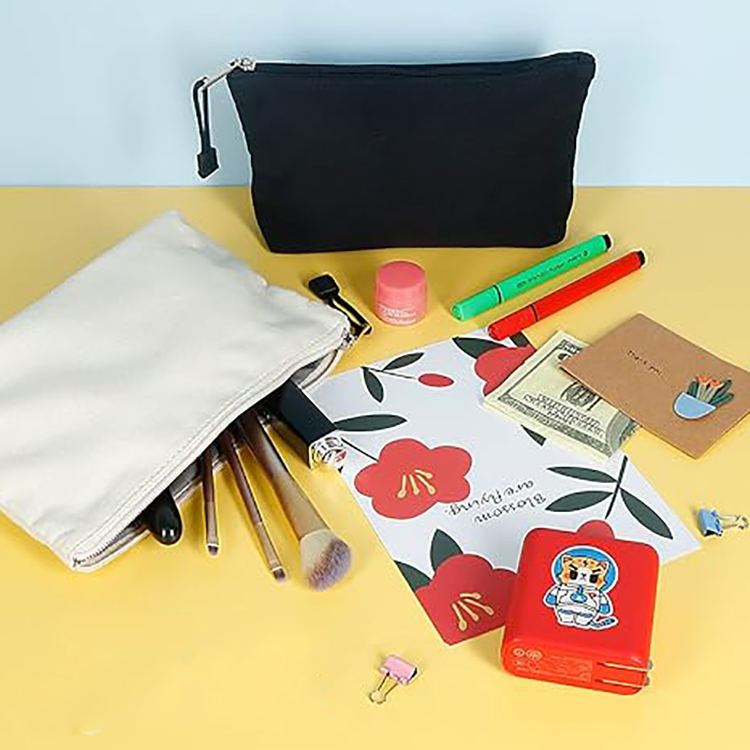 Promotional Washable Zipper Makeup Pouch Reusable Cotton Canvas Make up Cosmetic Bags With Custom Logo Print Logo