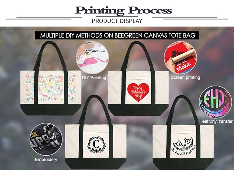 American Retro 12-16oz Heavy Duty Cotton Canvas Tote Bag Eco Reusable Custom Logo Printed Zipper Closure Large Big Shopping Bag