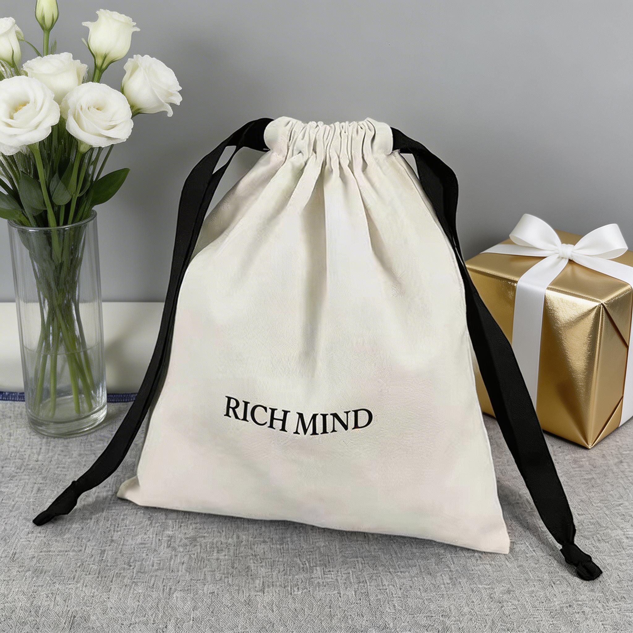 Customized Organic Muslin Cotton Drawstring Pouch Wedding Party Shopping Gift Packaging Bag Soft Cotton Muslin Dust Bag