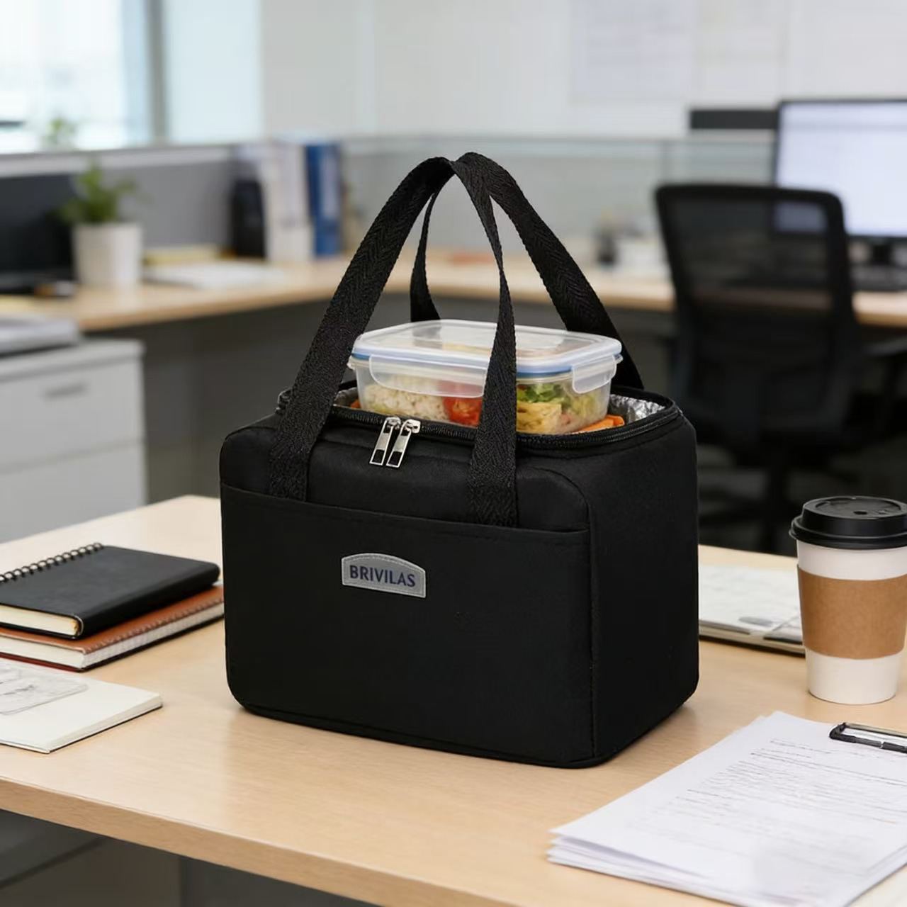 In Stock Large Insulated Lunch Box Bag Square Oxford Thermal Cooler Tote Double Zipper Meal Prep Handbag Factory Ready To Ship