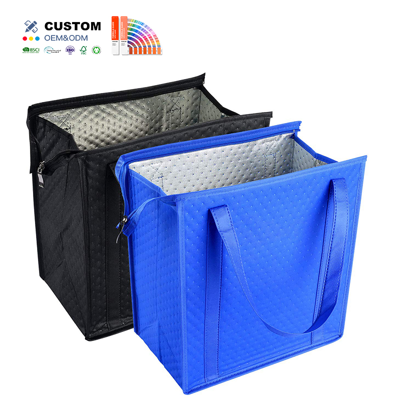 Custom Logo Reusable Portable Thermal Insulation Grocery Bag Foldable Non Woven Insulated Lunch Cooler Bag for Food