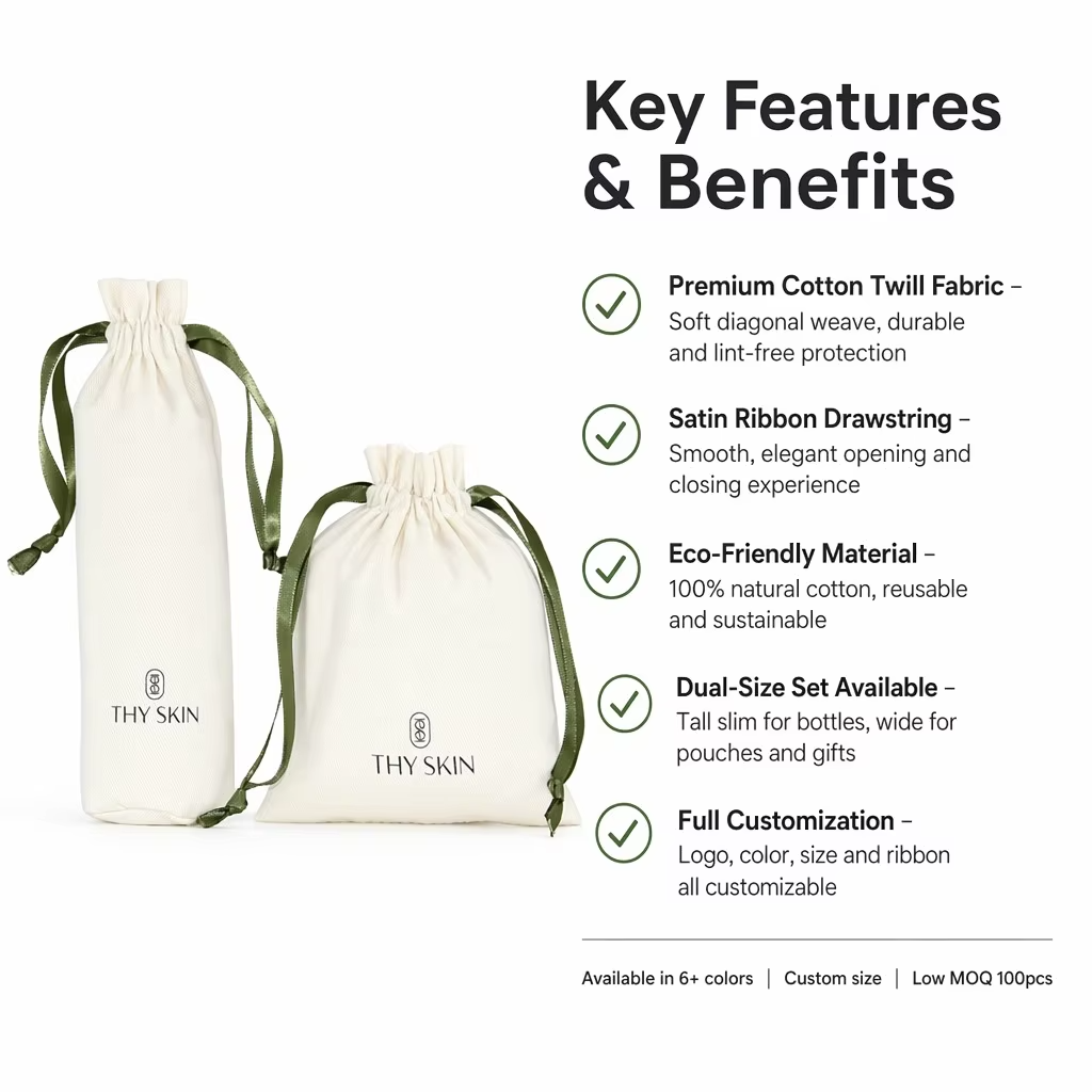 Organic Cotton Printed Muslin Drawstring Bags Custom Logo Large Linen Cotton Dust Packaging Bag for Purse Shoe Handbags Luxury