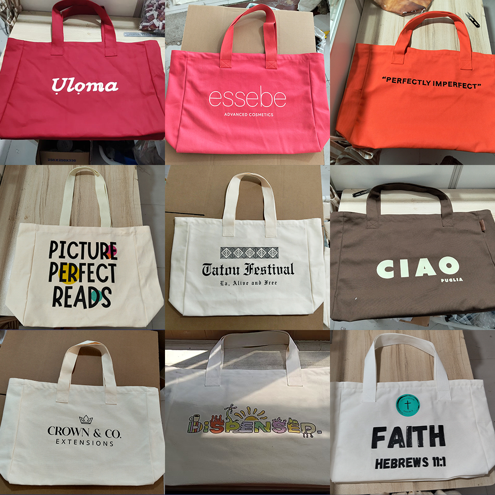 Factory Quality Reusable Custom Logo Printed Premium Large Cotton Canvas Tote Bags With Printed Logo