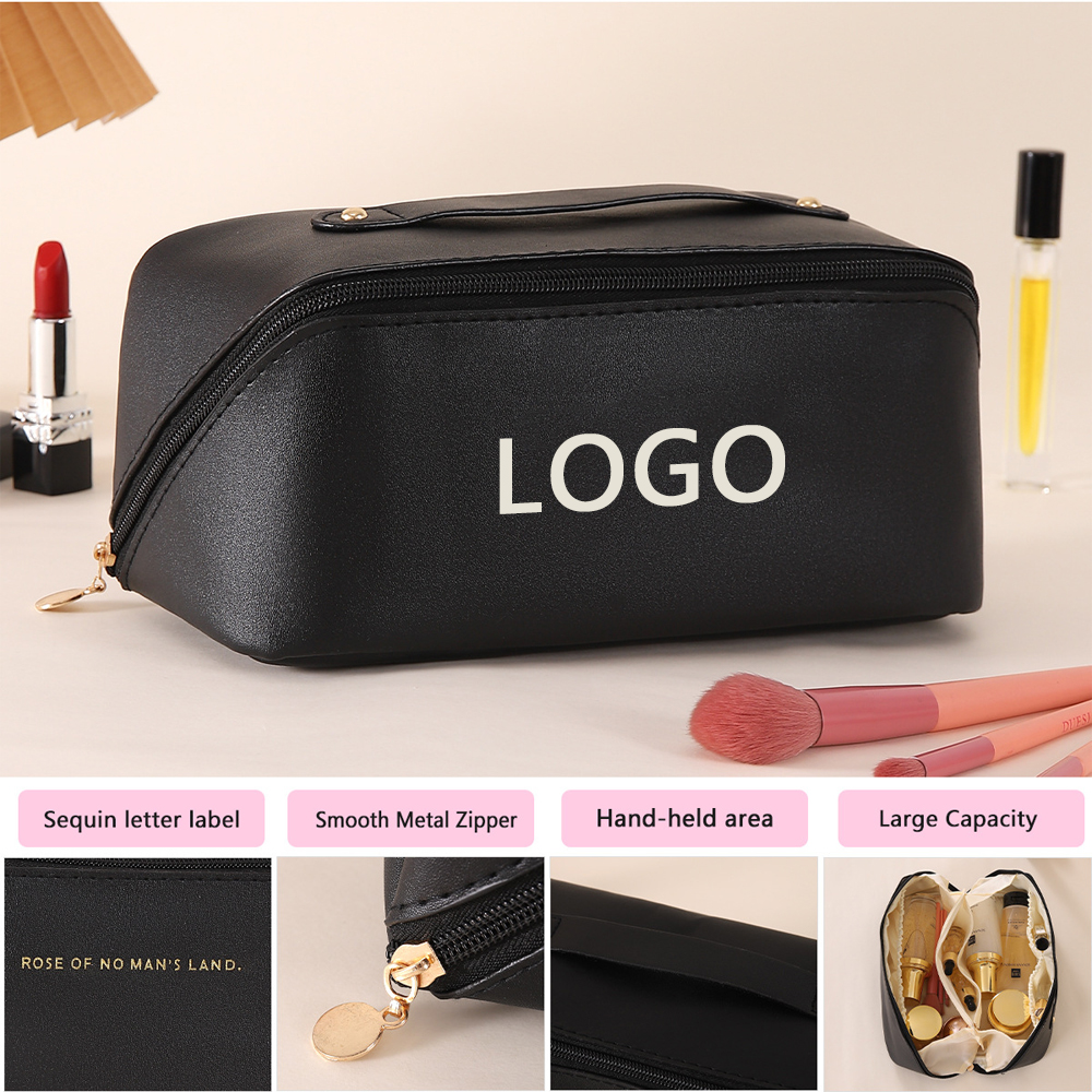 Waterproof PU Leather Cosmetic Bag, Fashion Travel Toiletry Organizer For Women, No Logo Large Capacity Makeup Pouch