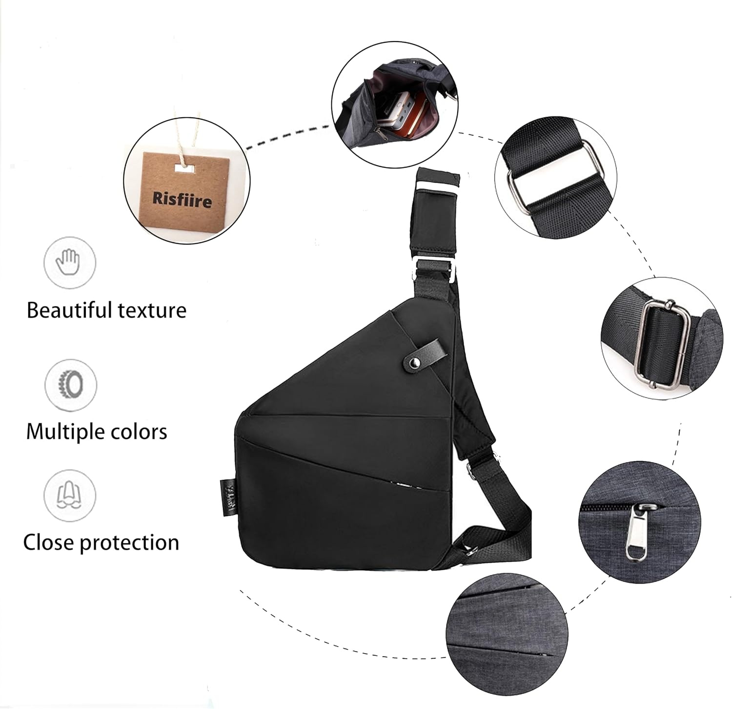 Factory custom Logo Risfiire Anti Theft Travel Sling Bag-Slim Crossbody Hiking Shoulder Bag For Women &amp; Men Made In China