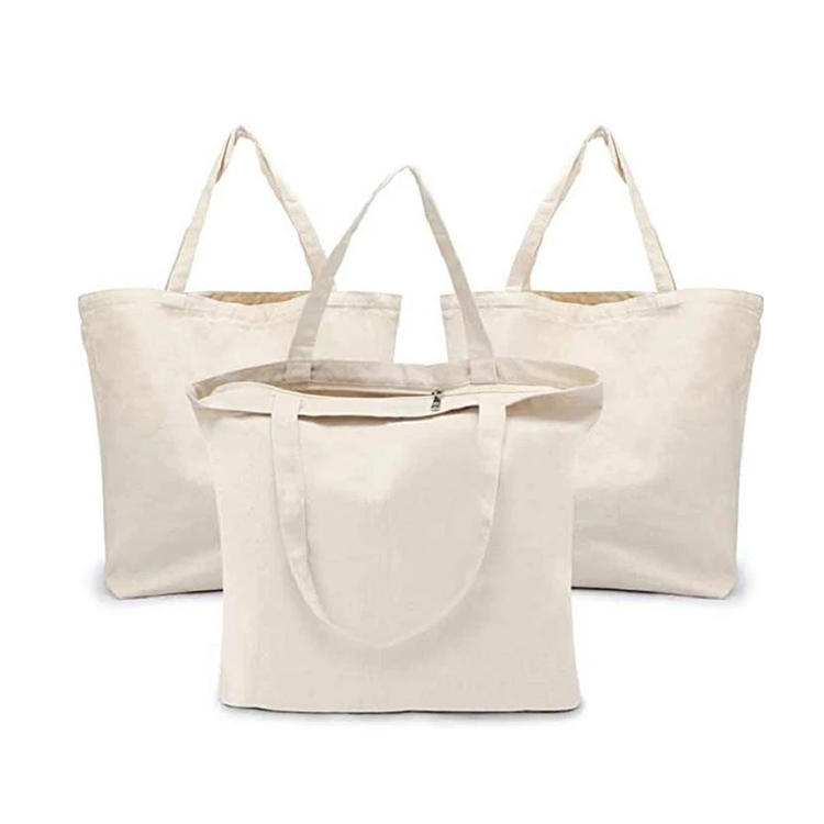 Custom Logo Printed Durable Cotton Canvas Shopping Tote Bag with Zipper