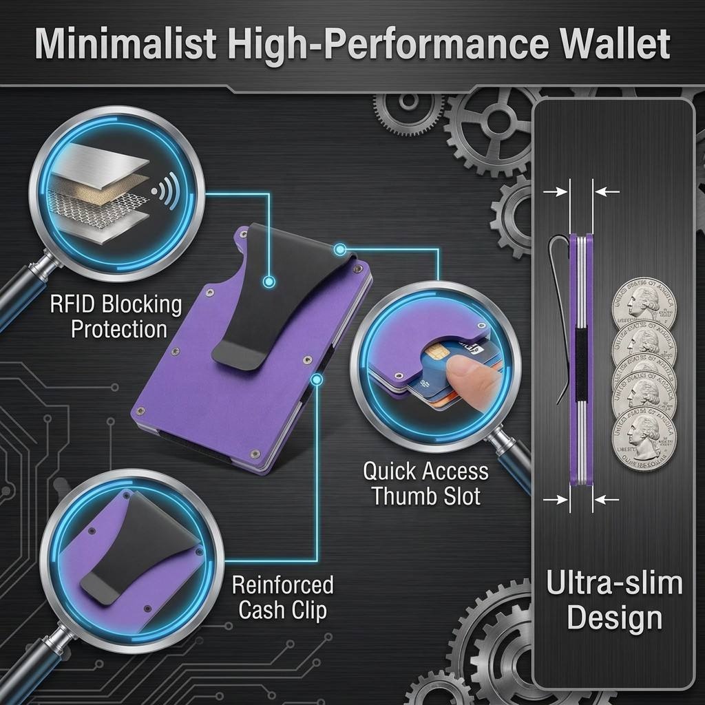 Custom Logo Anodized Aluminum RFID Blocking Men Slim Minimalist Metal Wallet Credit Card Holder
