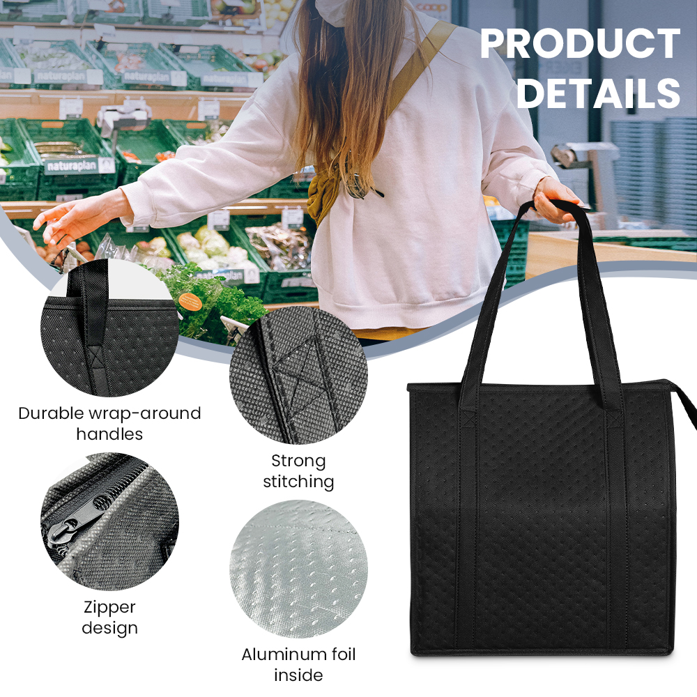 Custom Logo Reusable Portable Thermal Insulation Grocery Bag Foldable Non Woven Insulated Lunch Cooler Bag for Food