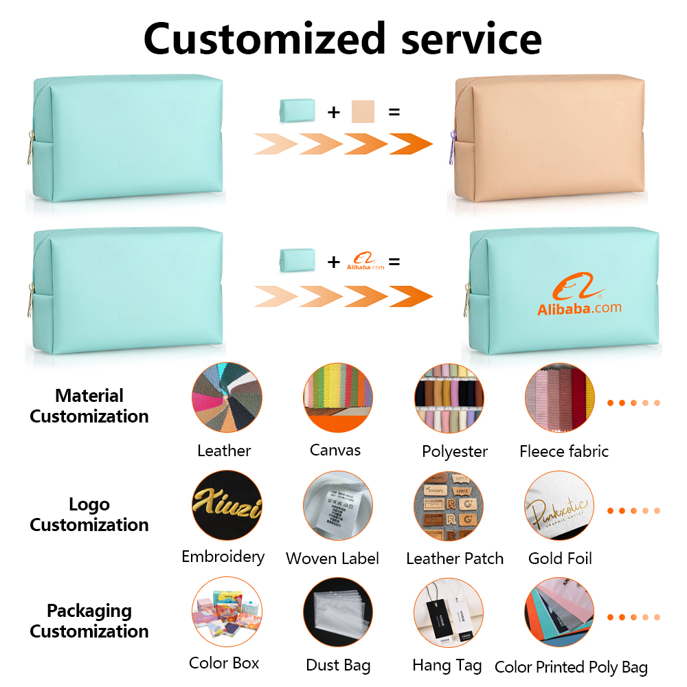 Waterproof PU Leather Cosmetic Bag, Fashion Travel Toiletry Organizer For Women, No Logo Large Capacity Makeup Pouch