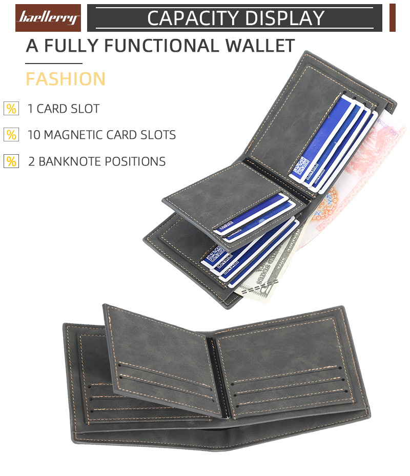 Slim Minimalist Wallet for Men Classic Trifod Wallet with Card Holders High Grade PU Leather