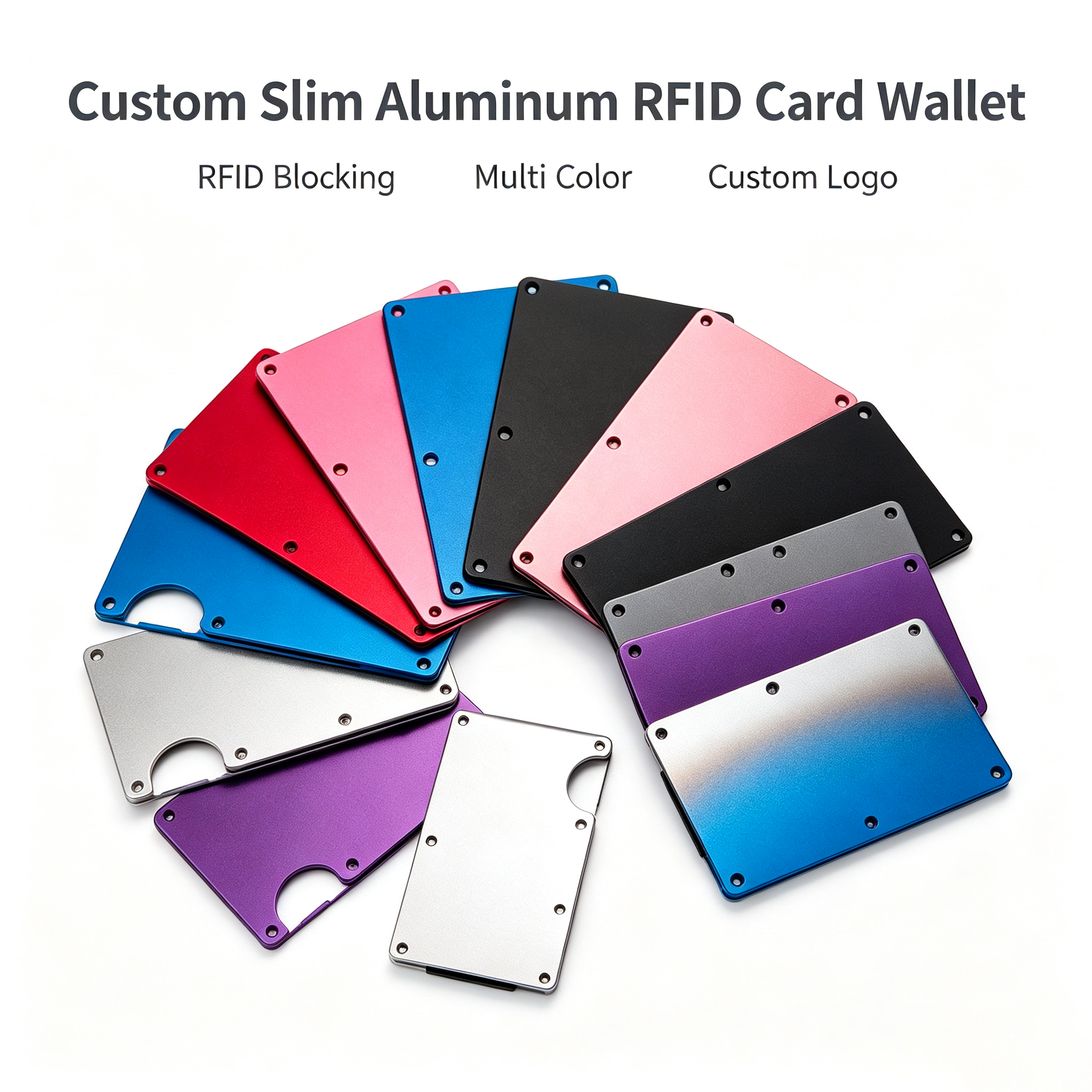 Custom Logo Anodized Aluminum RFID Blocking Men Slim Minimalist Metal Wallet Credit Card Holder