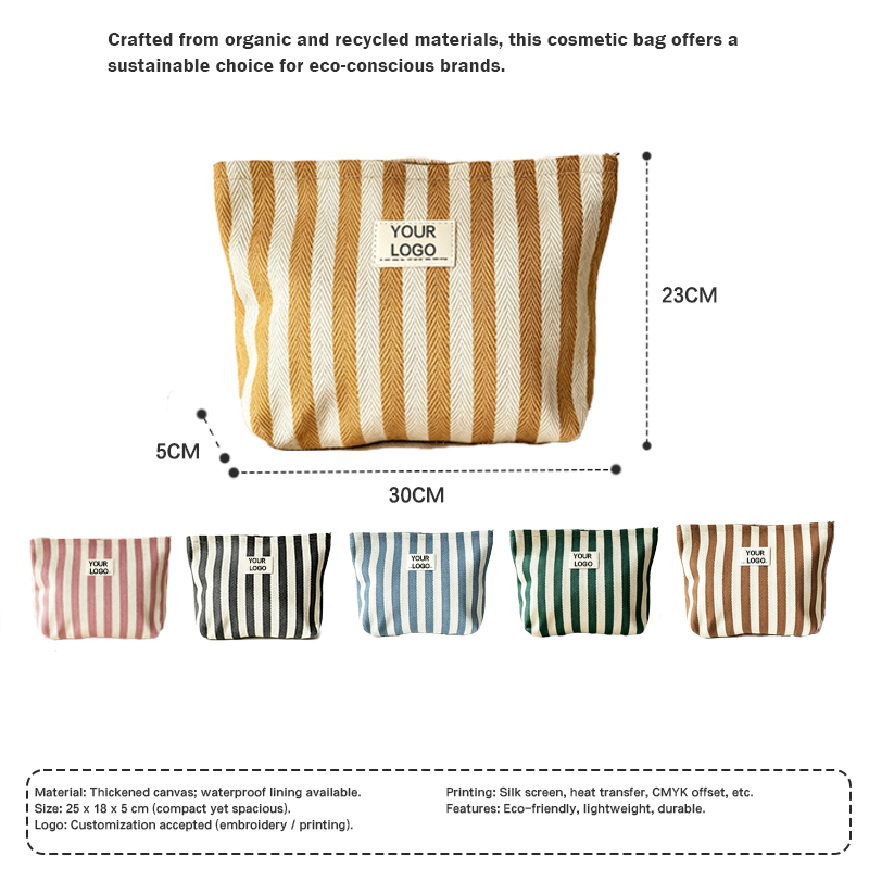 Fashion Striped Makeup Bag Custom Printed Cosmetic Organizer Pouch For Travel Vacation And Weekend Trips