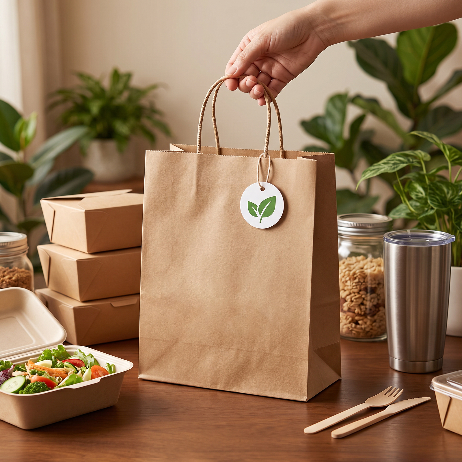 Eco Friendly Brown Kraft Paper Bags with Twisted Handles Biodegradable Recyclable Paper Shopping Bags for Retail Stores