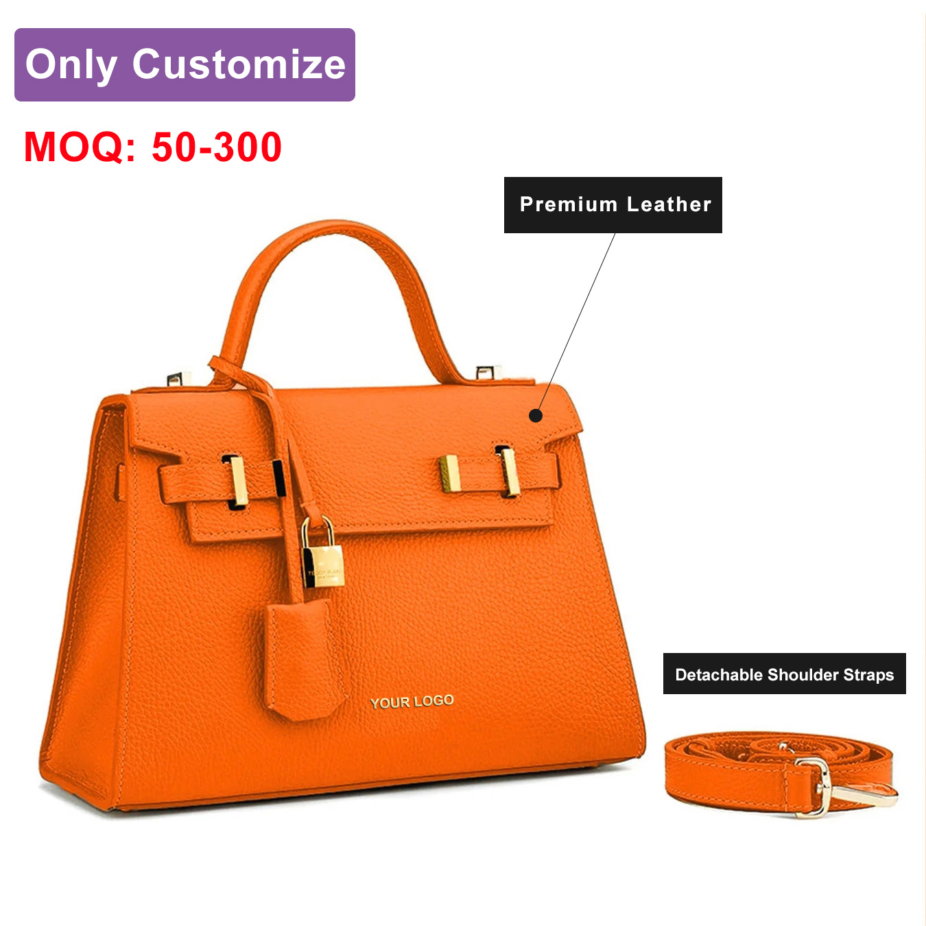 Customize Luxury High Quality Genuine Real Leather Handbag Manufacturers Lady Vegan Tote Hand Bag for Women with Logo