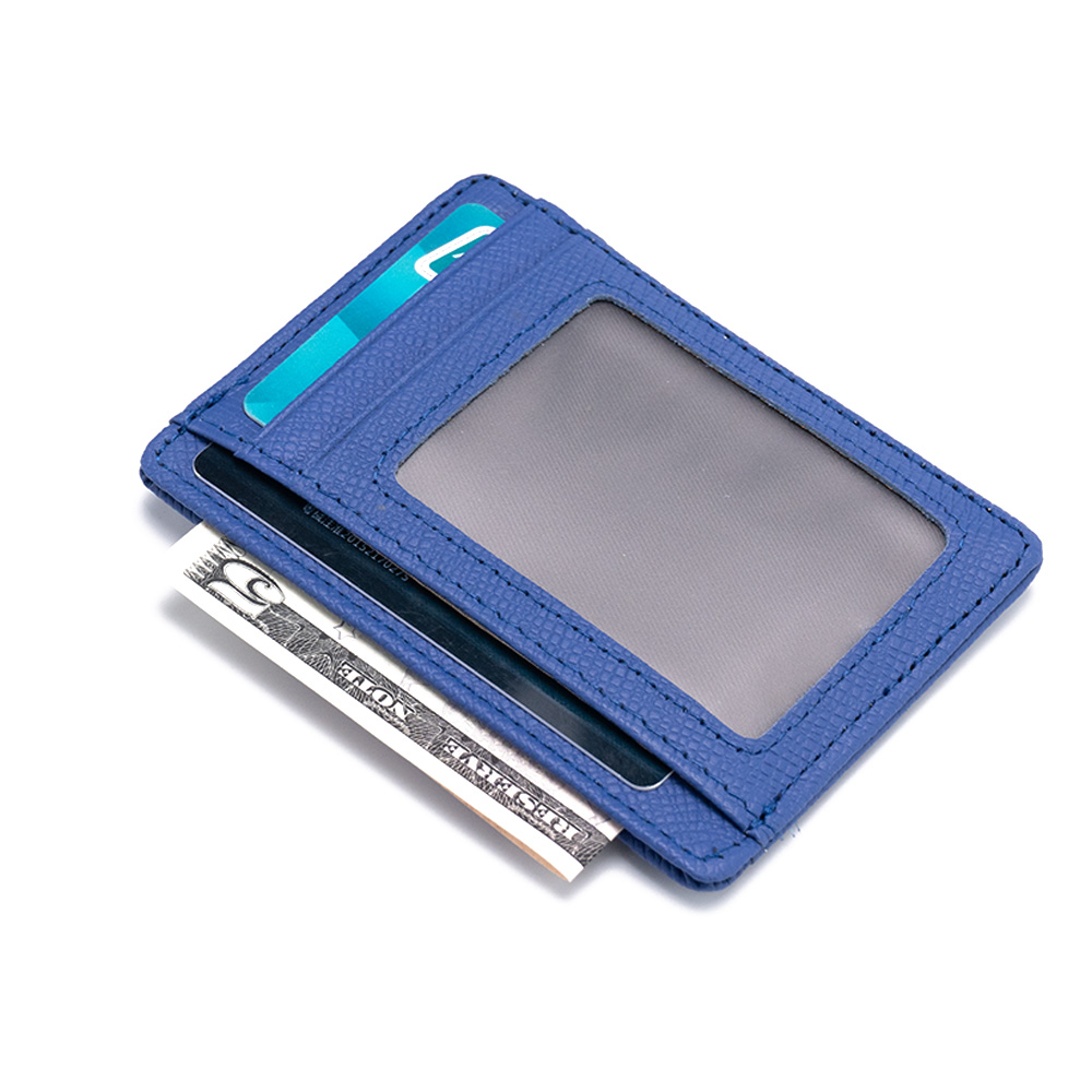 Genuine Leather Crosshatch Card Holder 6 Card Slots with Clear ID Window Minimalist Slim Card Wallet Unisex Portable OEM ODM