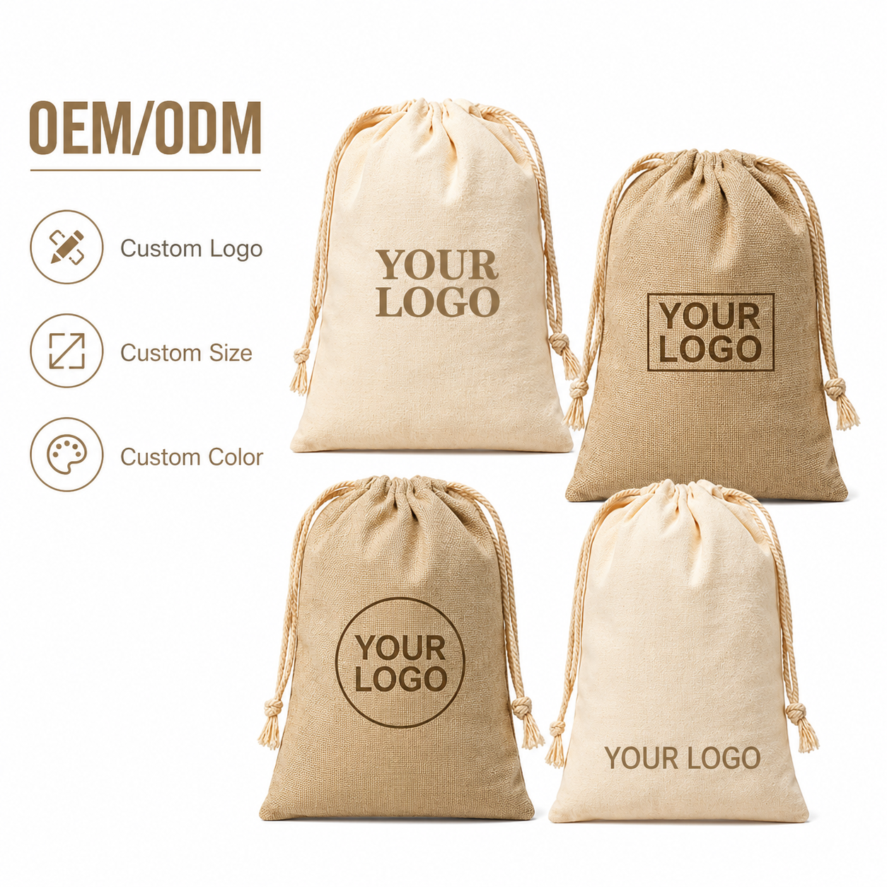 Custom Logo Reusable Portable Muslin Drawstring Dust Bag for Storage Biodegradable Eco-Friendly Cotton Gift Canvas Pouch