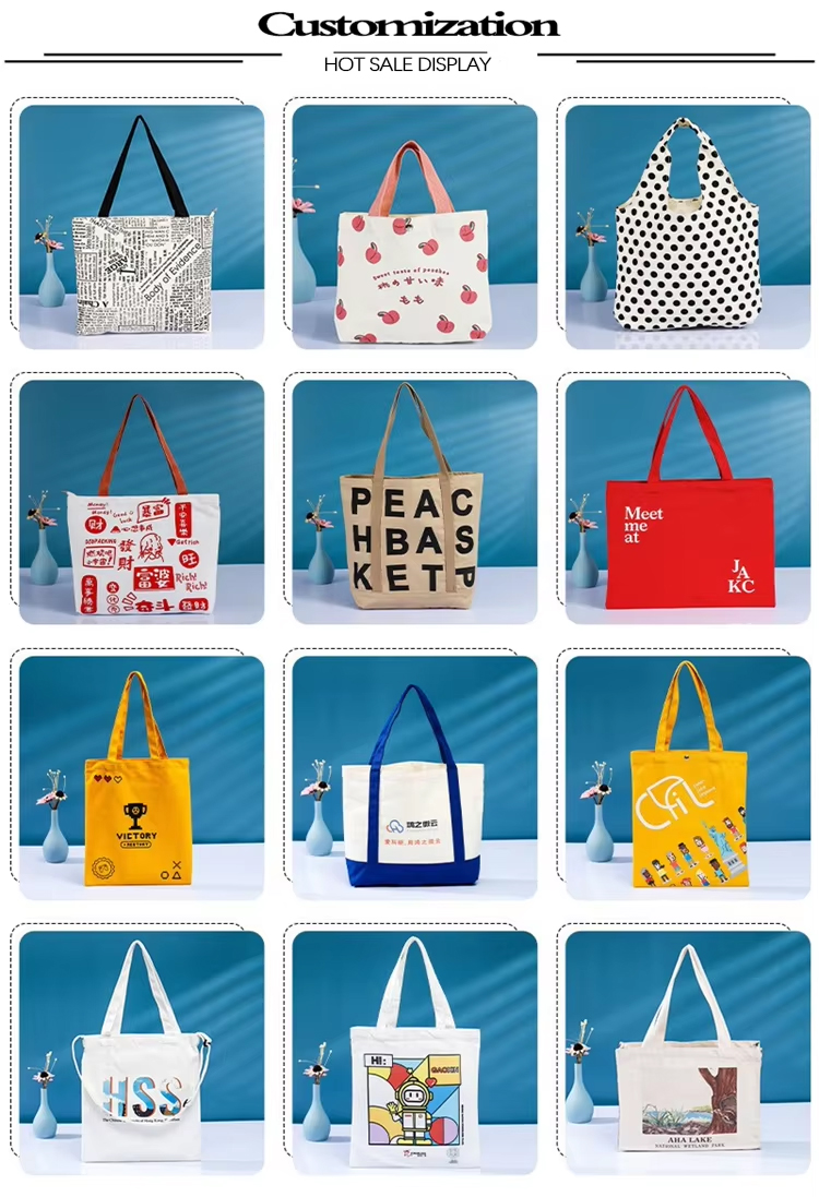 American Retro 12-16oz Heavy Duty Cotton Canvas Tote Bag Eco Reusable Custom Logo Printed Zipper Closure Large Big Shopping Bag