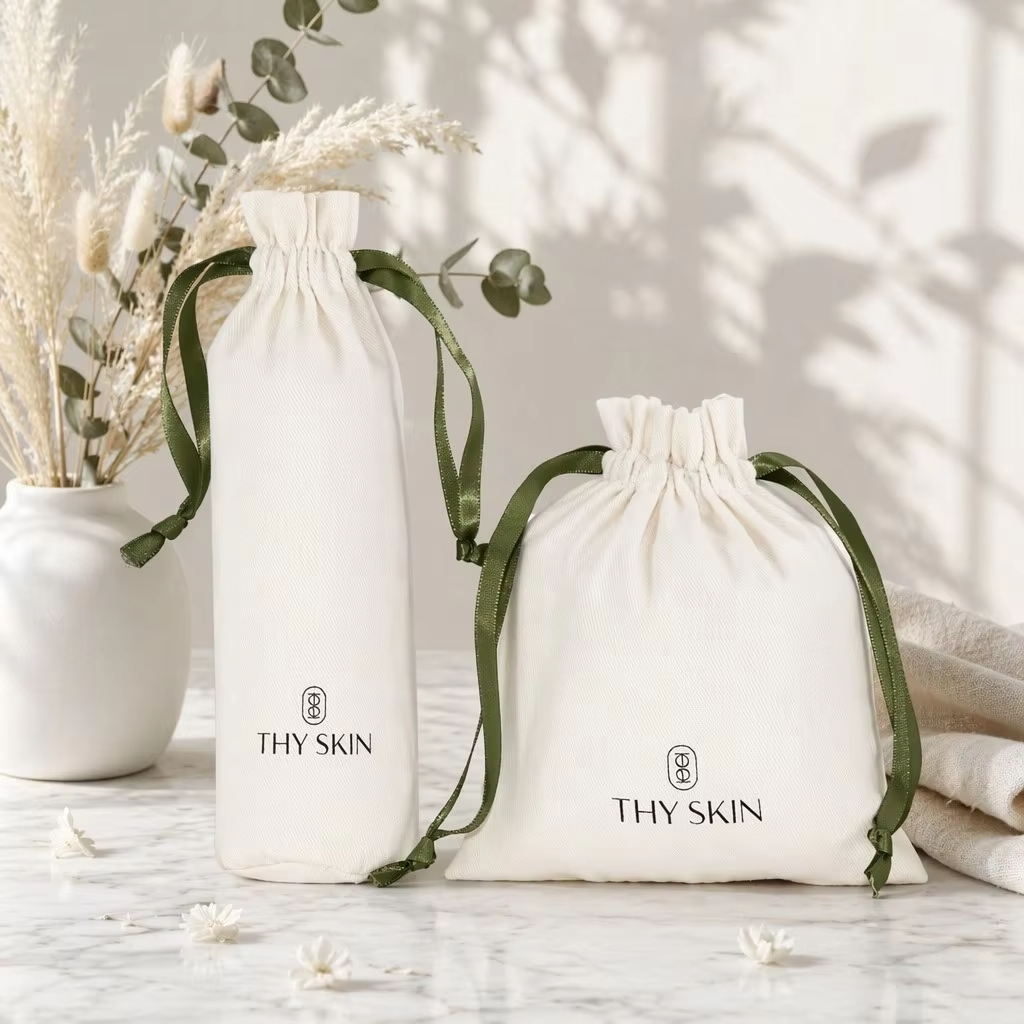 Organic Cotton Printed Muslin Drawstring Bags Custom Logo Large Linen Cotton Dust Packaging Bag For Purse Shoe Handbags Luxury