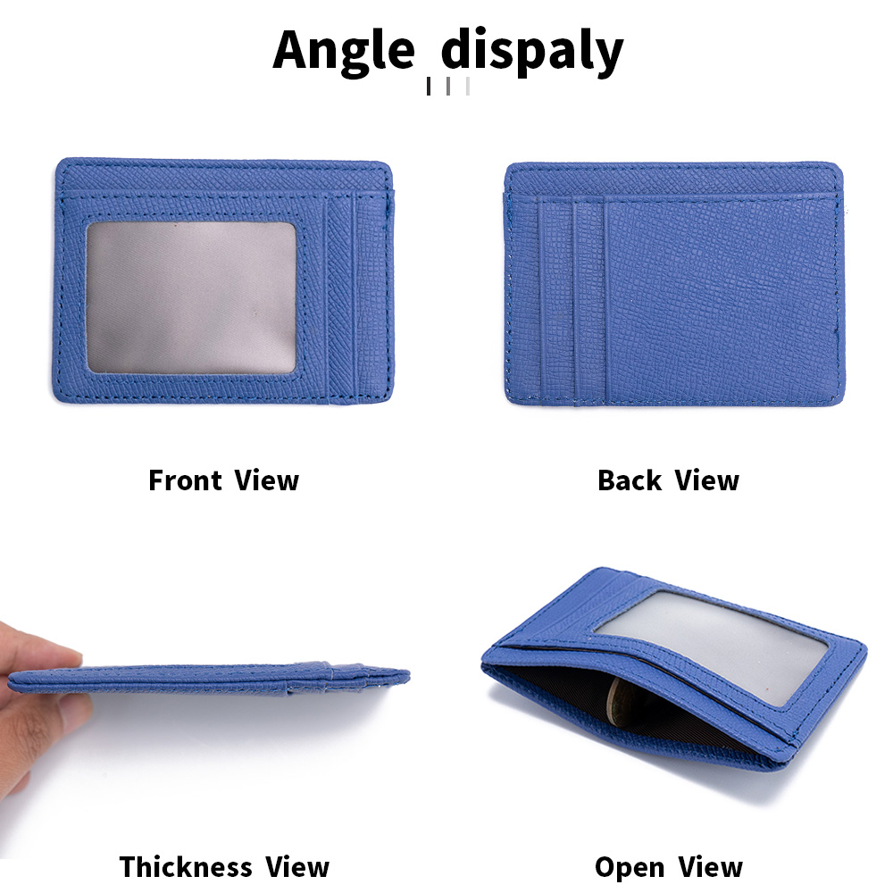 Genuine Leather Crosshatch Card Holder 6 Card Slots with Clear ID Window Minimalist Slim Card Wallet Unisex Portable OEM ODM