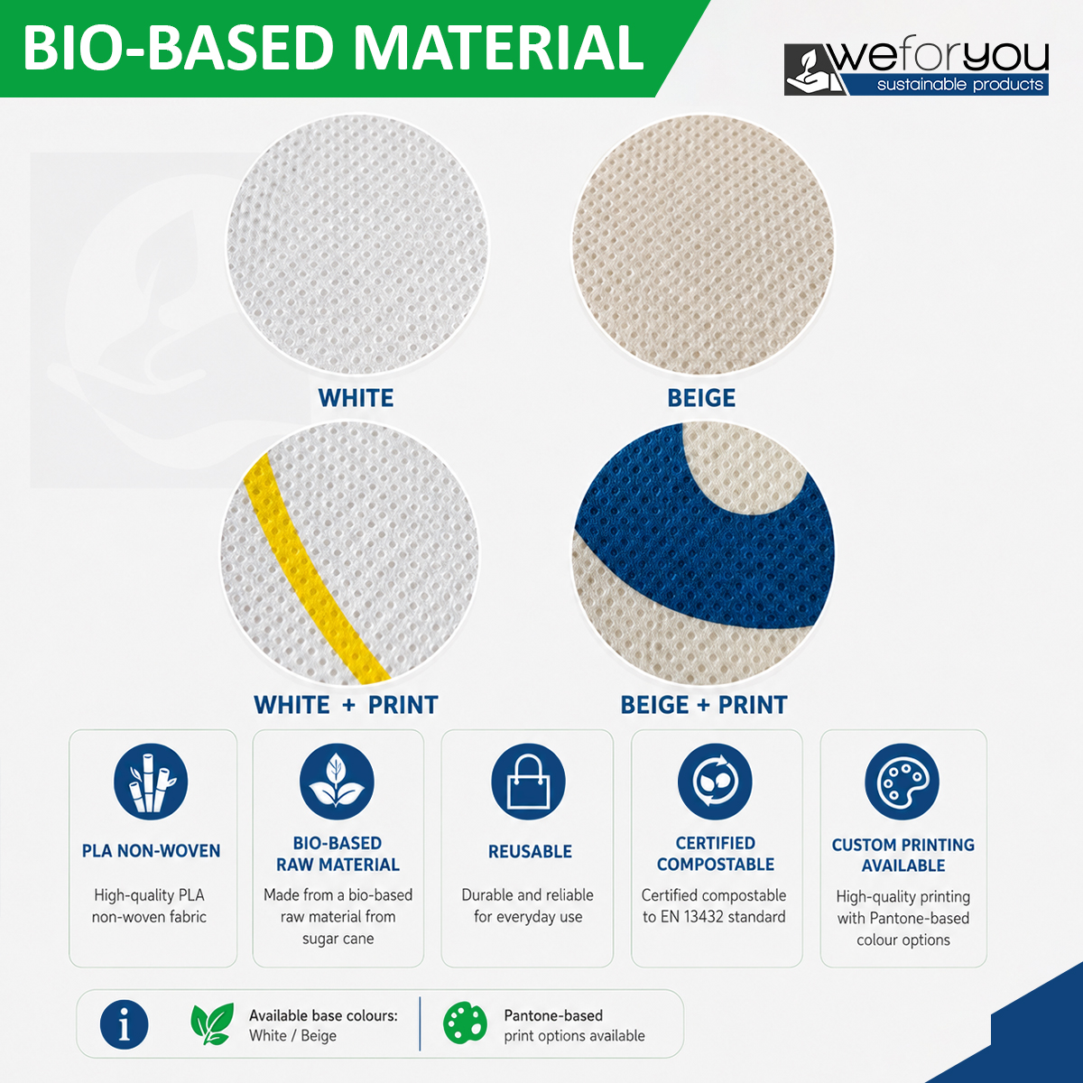 Bio Based 100% PLA Nonwoven Shopping Bag Custom Printed Reusable Certified Compostable Tote Bag