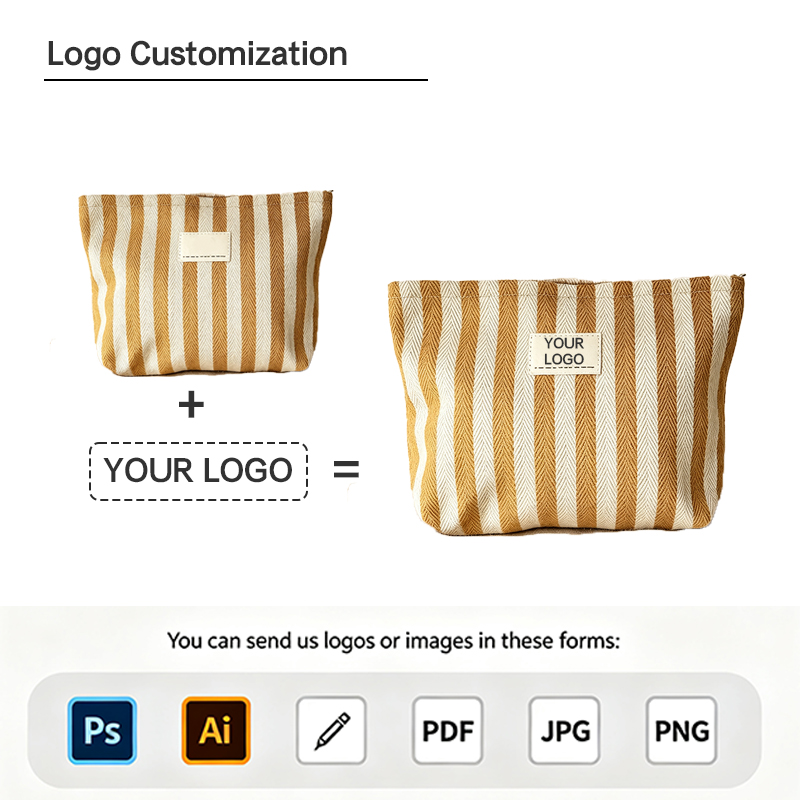 Fashion Striped Makeup Bag Custom Printed Cosmetic Organizer Pouch For Travel Vacation And Weekend Trips