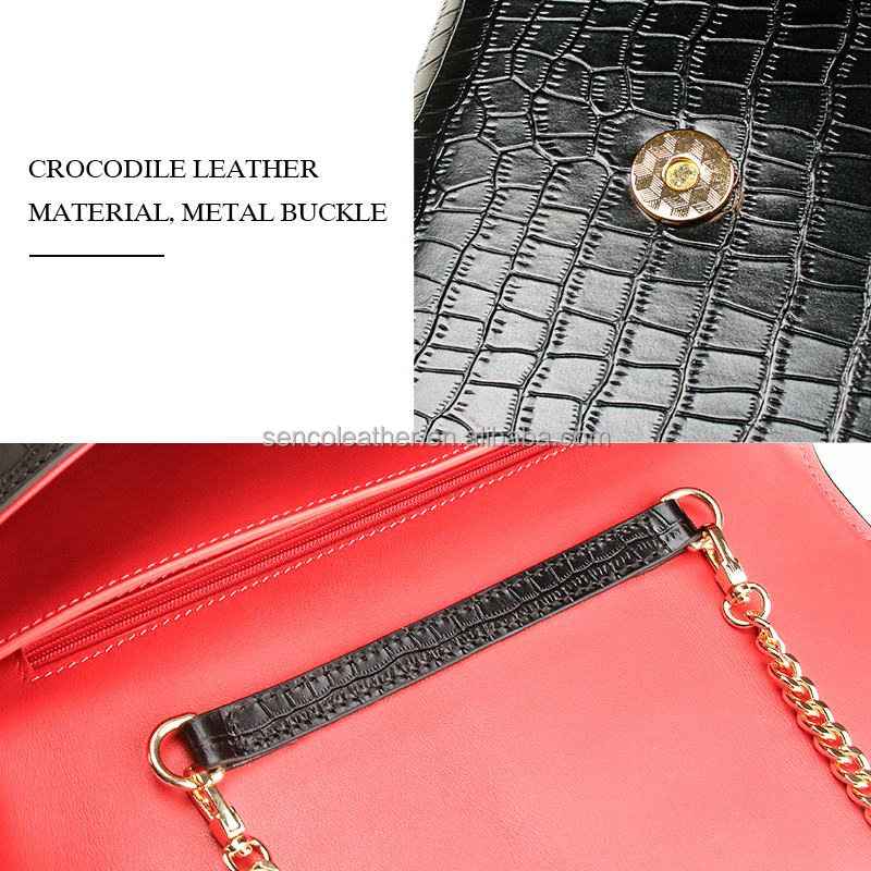 LWG/BSCI Certified Custom Logo Luxury Crocodile Pattern Genuine Leather Handbags Underarm Evening Clutch Bag for Women