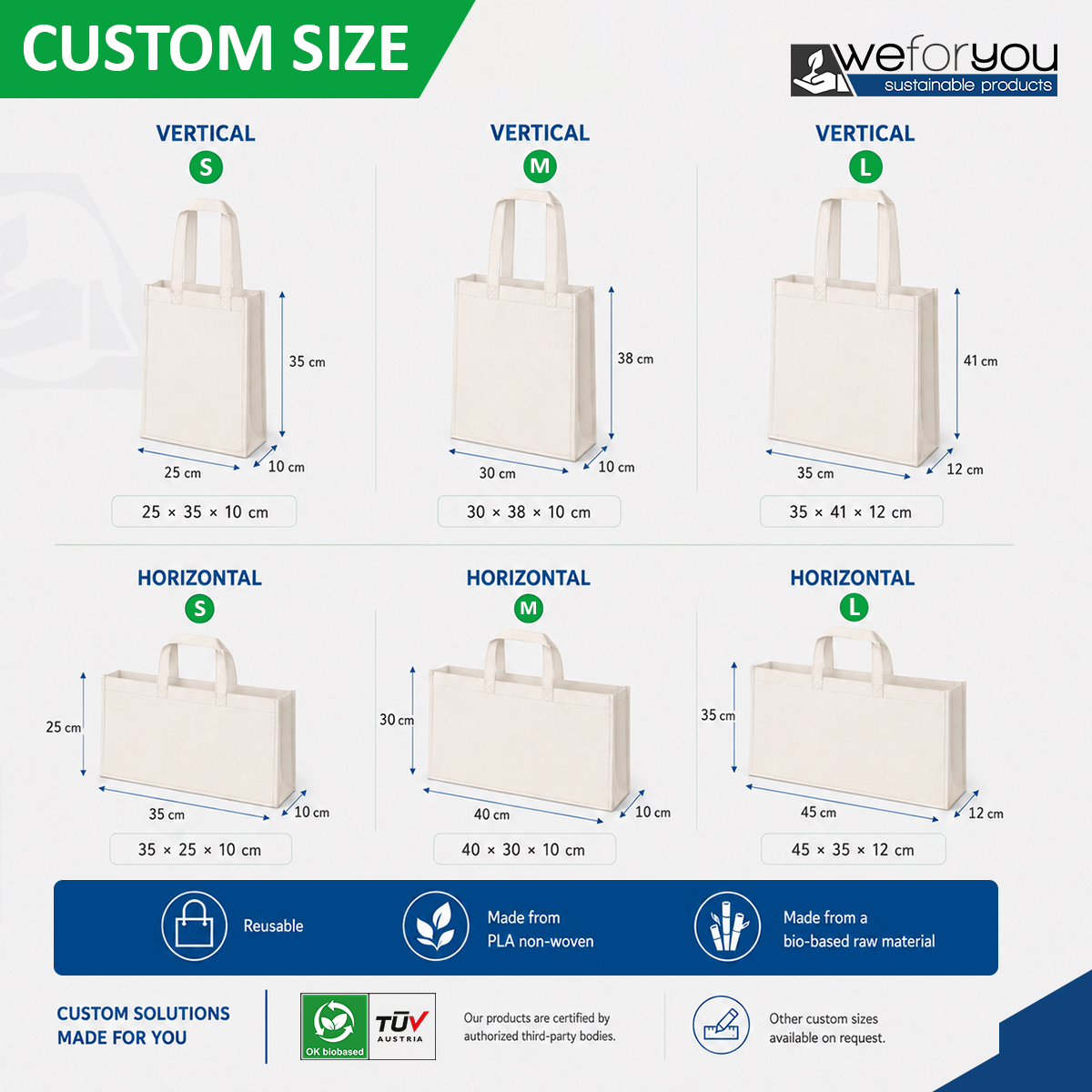 Bio Based PLA Non Woven Tote Bag Custom Printed Reusable Shopping Bag for Retail Packaging