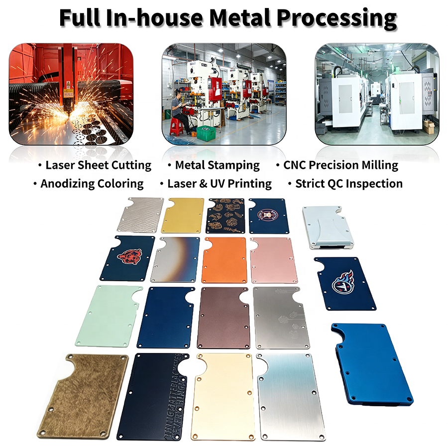 Custom Logo Anodized Aluminum RFID Blocking Men Slim Minimalist Metal Wallet Credit Card Holder