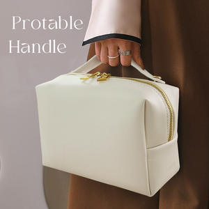 Emboss Logo Luxury Soft Handle PU Leather Cosmetic Pouch