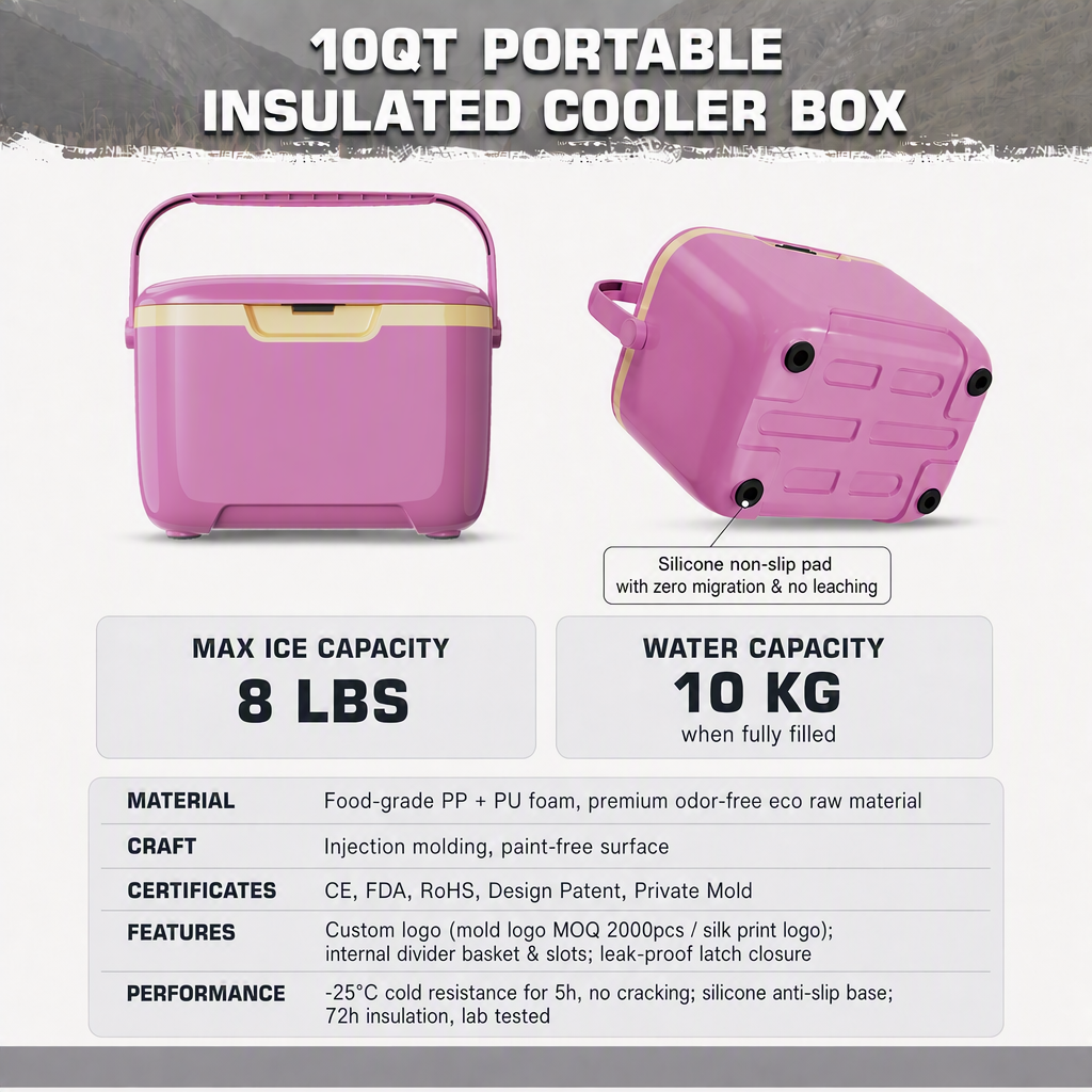 Bulk Order PP Double Deck Cooler Box Insulated Ice Chest Food Drink Storage Leakproof Lid Portable Handle Camping Picnic Fishing