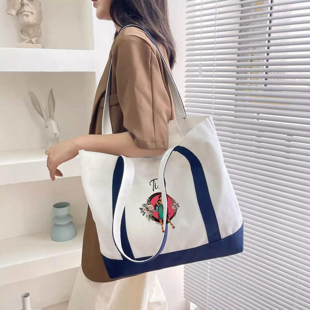 American Retro 12-16oz Heavy Duty Cotton Canvas Tote Bag Eco Reusable Custom Logo Printed Zipper Closure Large Big Shopping Bag