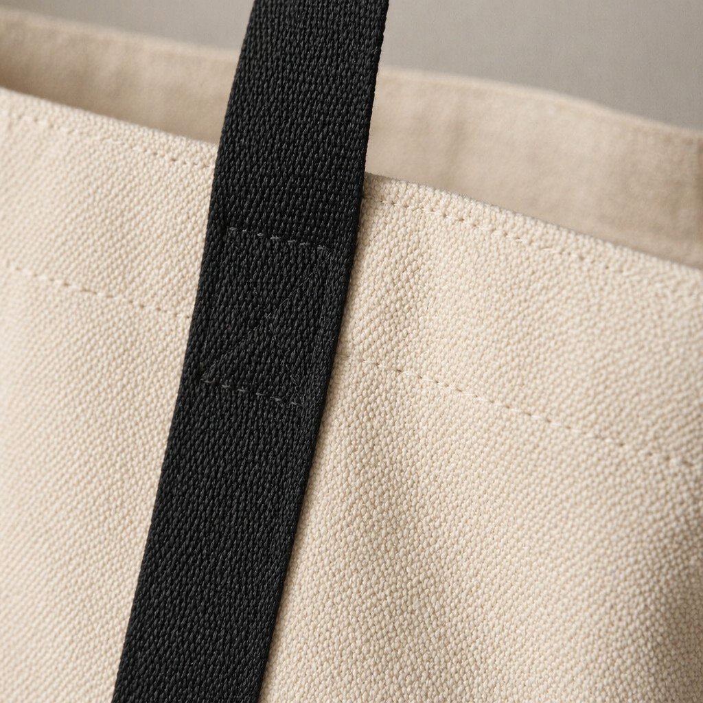 Minimalist Heavy Duty Waterproof Cotton Canvas Tote Bag Zipper Closure Contrasting Black Webbing Handles Large Capacity Reusable
