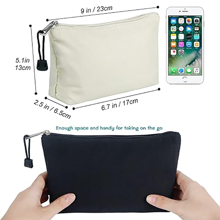 Promotional Washable Zipper Makeup Pouch Reusable Cotton Canvas Make up Cosmetic Bags With Custom Logo Print Logo