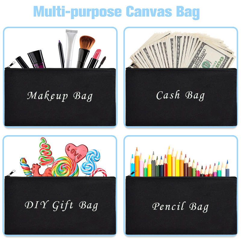 Wholesale Custom logo Plain Cotton Canvas Makeup Bag with Custom Printed logo and Zipper