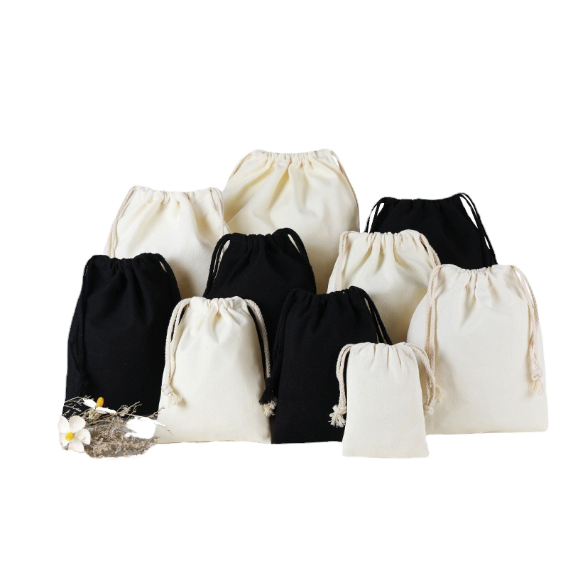 Wholesale Canvas Cotton Jewelry Pouch Drawstring Bag Gift Bag Custom Handbag Dust Bags With Logo Print