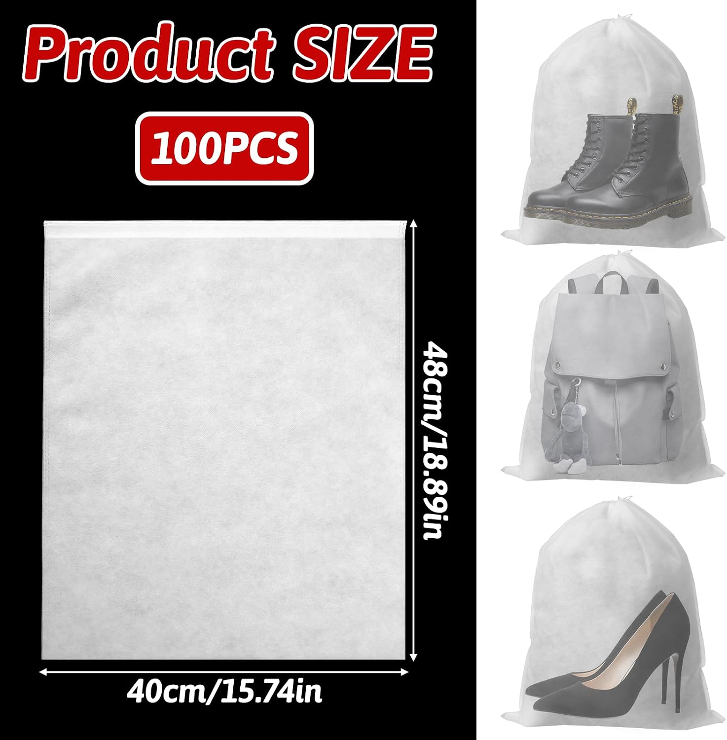 Factory Customization 40*50cm Breathable 100pcs Non-woven Fabric Storage Dust Bags Drawstring Closure for Purses Handbags Shoe