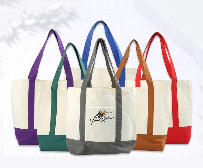American Retro 12-16oz Heavy Duty Cotton Canvas Tote Bag Eco Reusable Custom Logo Printed Zipper Closure Large Big Shopping Bag