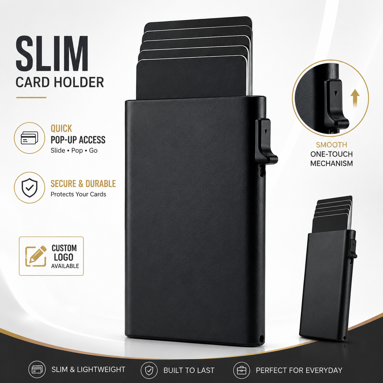Top Seller Aluminum Pop up Card Holder Slim Minimalist Metal Credit Card Wallet for Men Custom Logo Wholesale