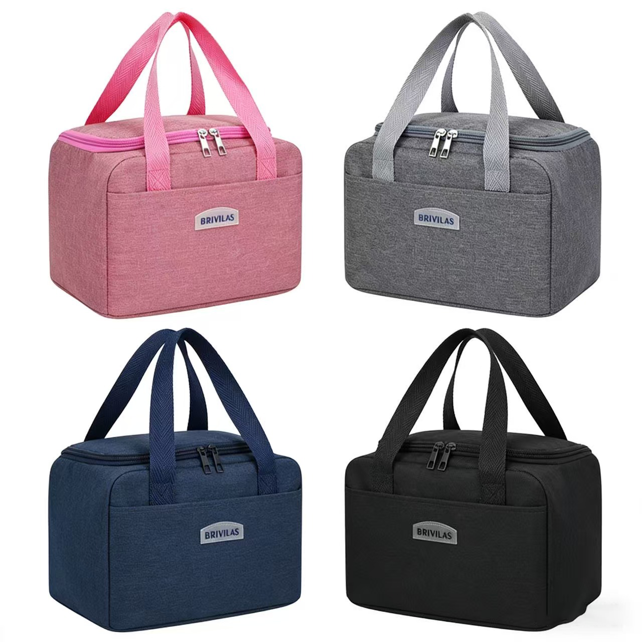 In Stock Large Insulated Lunch Box Bag Square Oxford Thermal Cooler Tote Double Zipper Meal Prep Handbag Factory Ready To Ship
