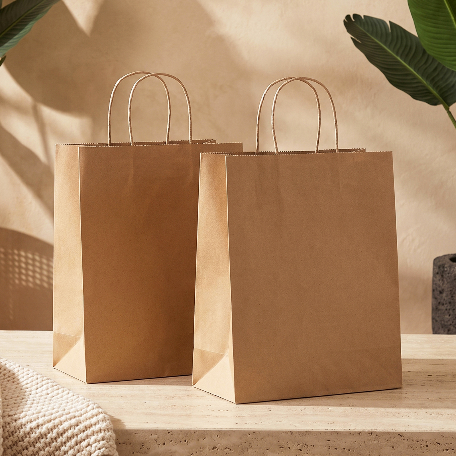 Eco Friendly Brown Kraft Paper Bags with Twisted Handles Biodegradable Recyclable Paper Shopping Bags for Retail Stores