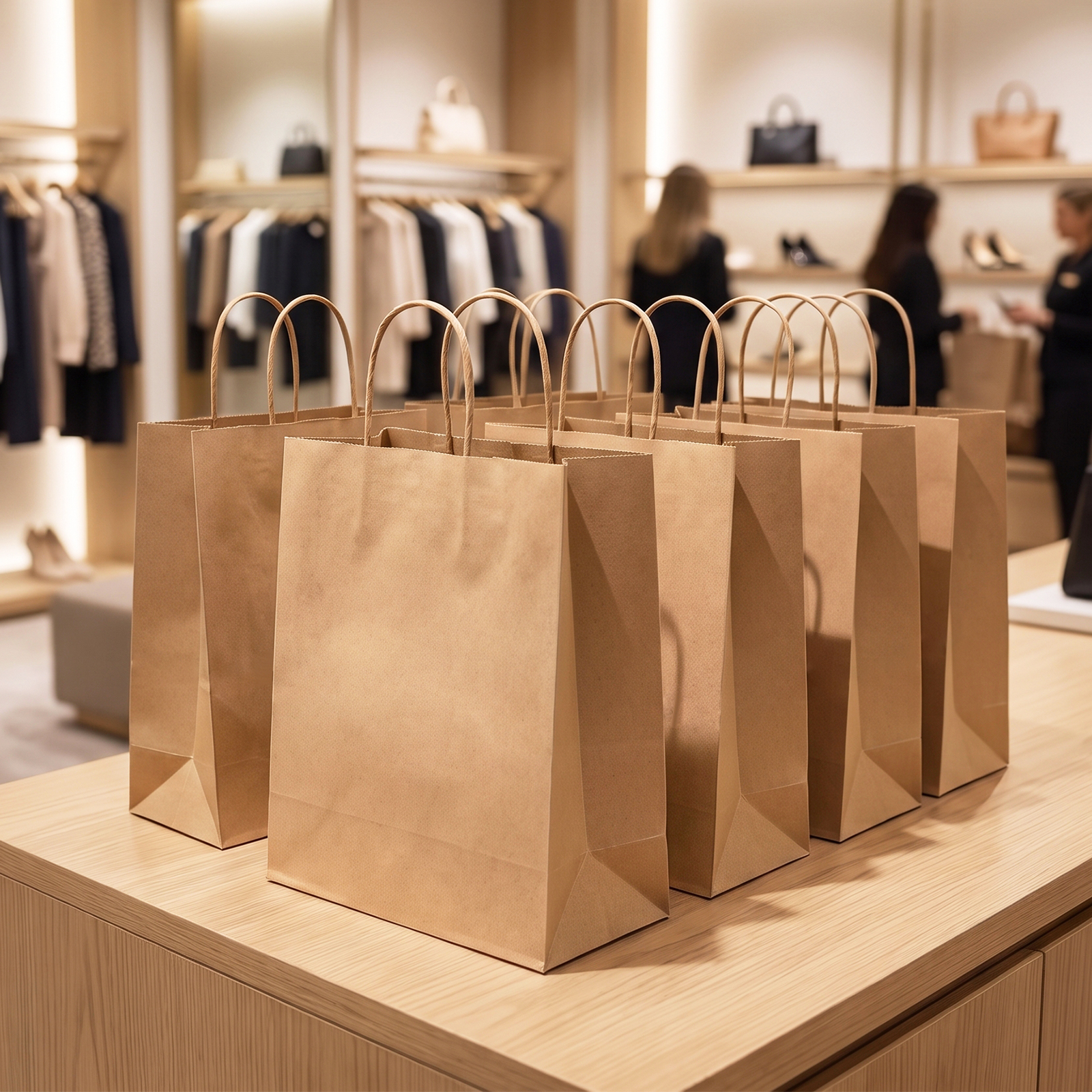 Eco Friendly Brown Kraft Paper Bags with Twisted Handles Biodegradable Recyclable Paper Shopping Bags for Retail Stores