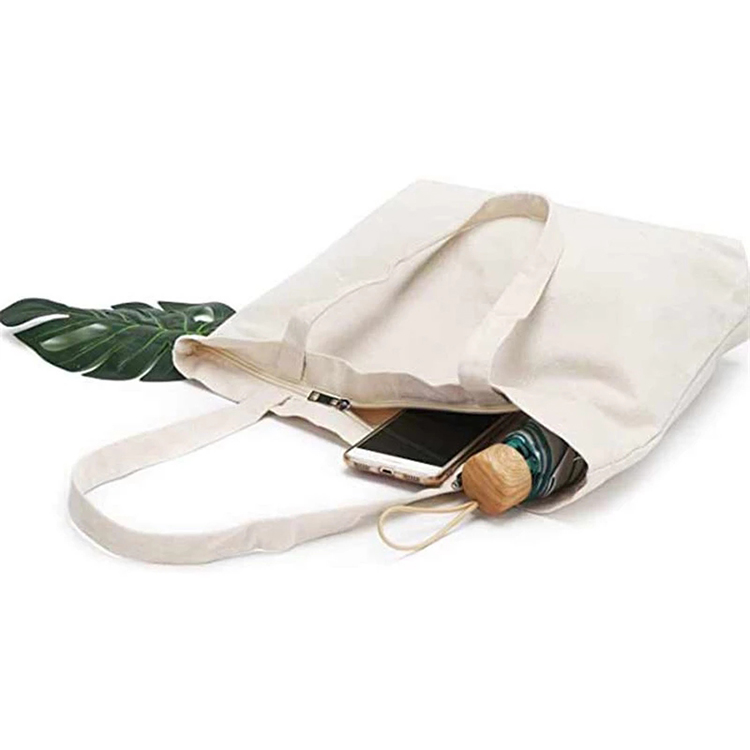 Custom Logo Printed Durable Cotton Canvas Shopping Tote Bag with Zipper