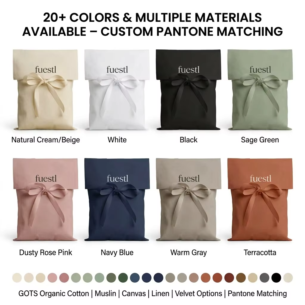 Custom Logo Printed Canvas Envelope Flap Pouch for Clothes Cosmetic Brushes Wallet Packing Handbag Dust Twill Cotton Gift Bag