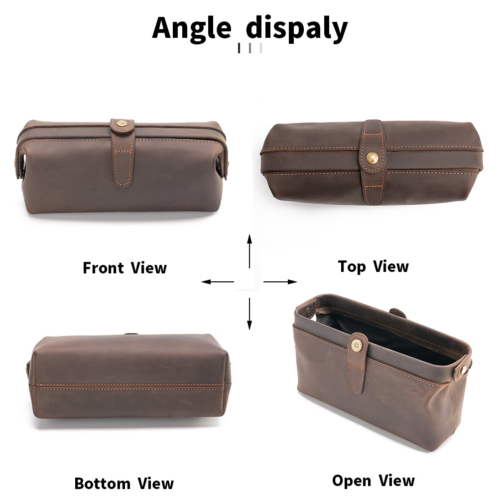 Crazy Horse Leather Vintage Toiletry Bag Genuine Leather Portable Travel Cosmetic Organizer Makeup Storage Custom LOGO OEM ODM