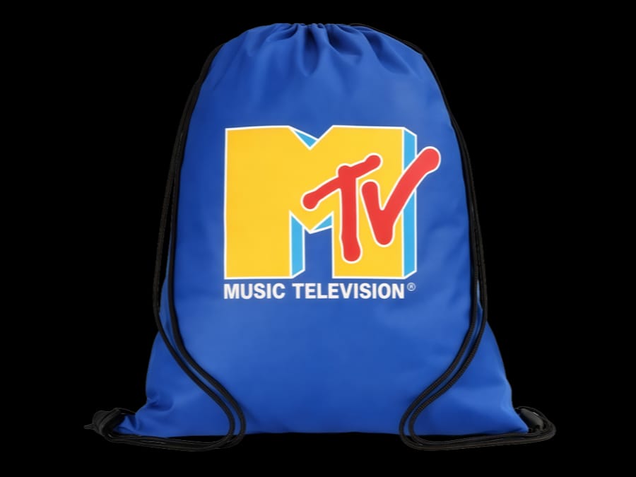 Screen printed promotional drawstring bag production sample