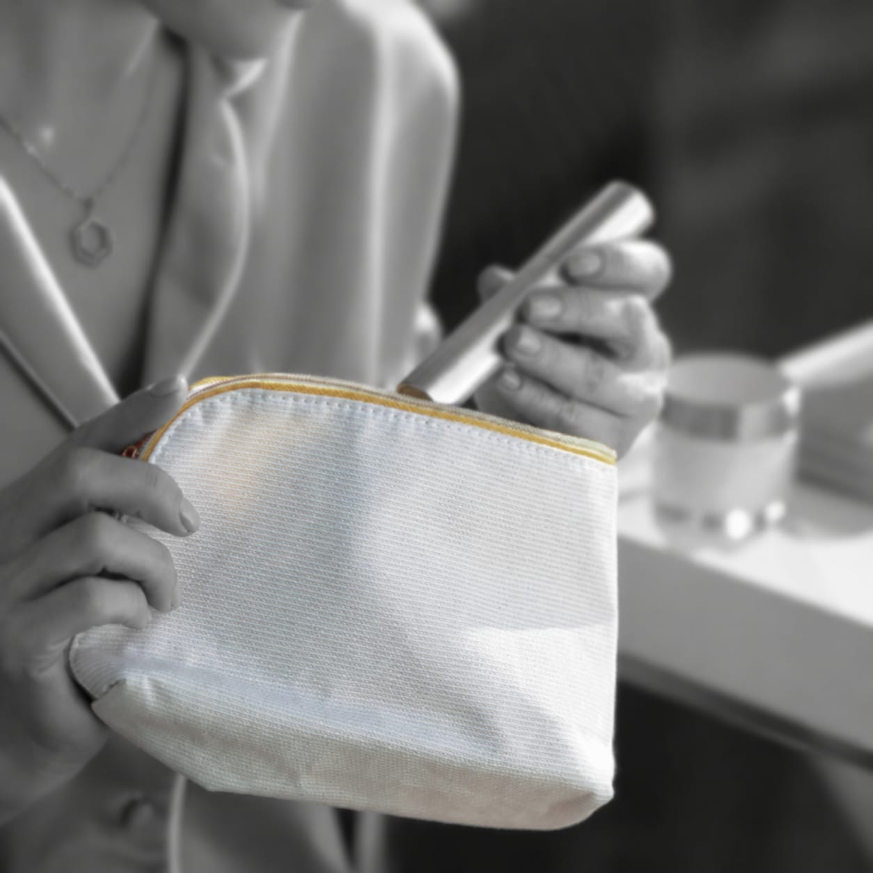 Quilted Cylinder Vanity Case Mini Chain Bag