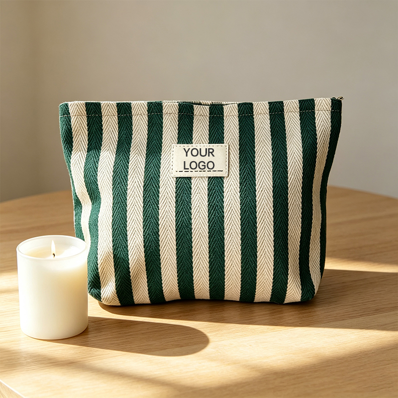 Fashion Striped Makeup Bag Custom Printed Cosmetic Organizer Pouch For Travel Vacation And Weekend Trips