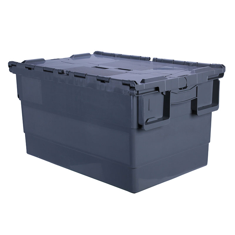 Attached Lids Eco-friendly Reusable Heavy Duty Plastic Tote Container with Lid for for Distribution and Warehouse Storage