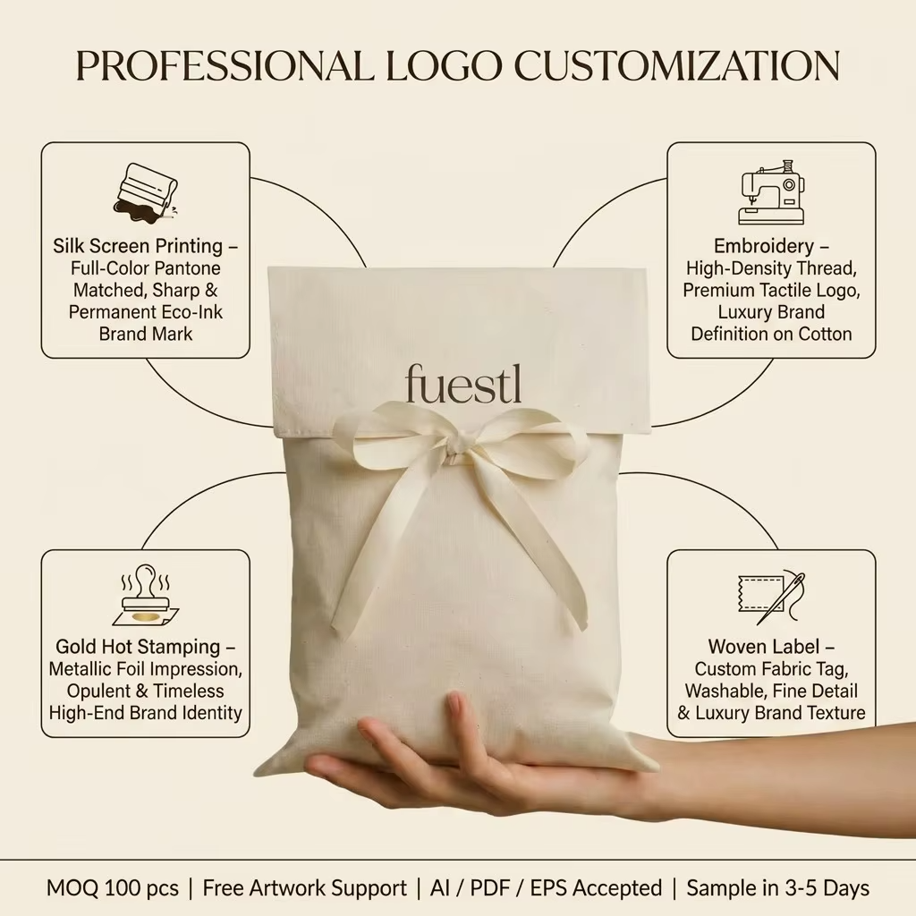 Custom Logo Printed Canvas Envelope Flap Pouch for Clothes Cosmetic Brushes Wallet Packing Handbag Dust Twill Cotton Gift Bag